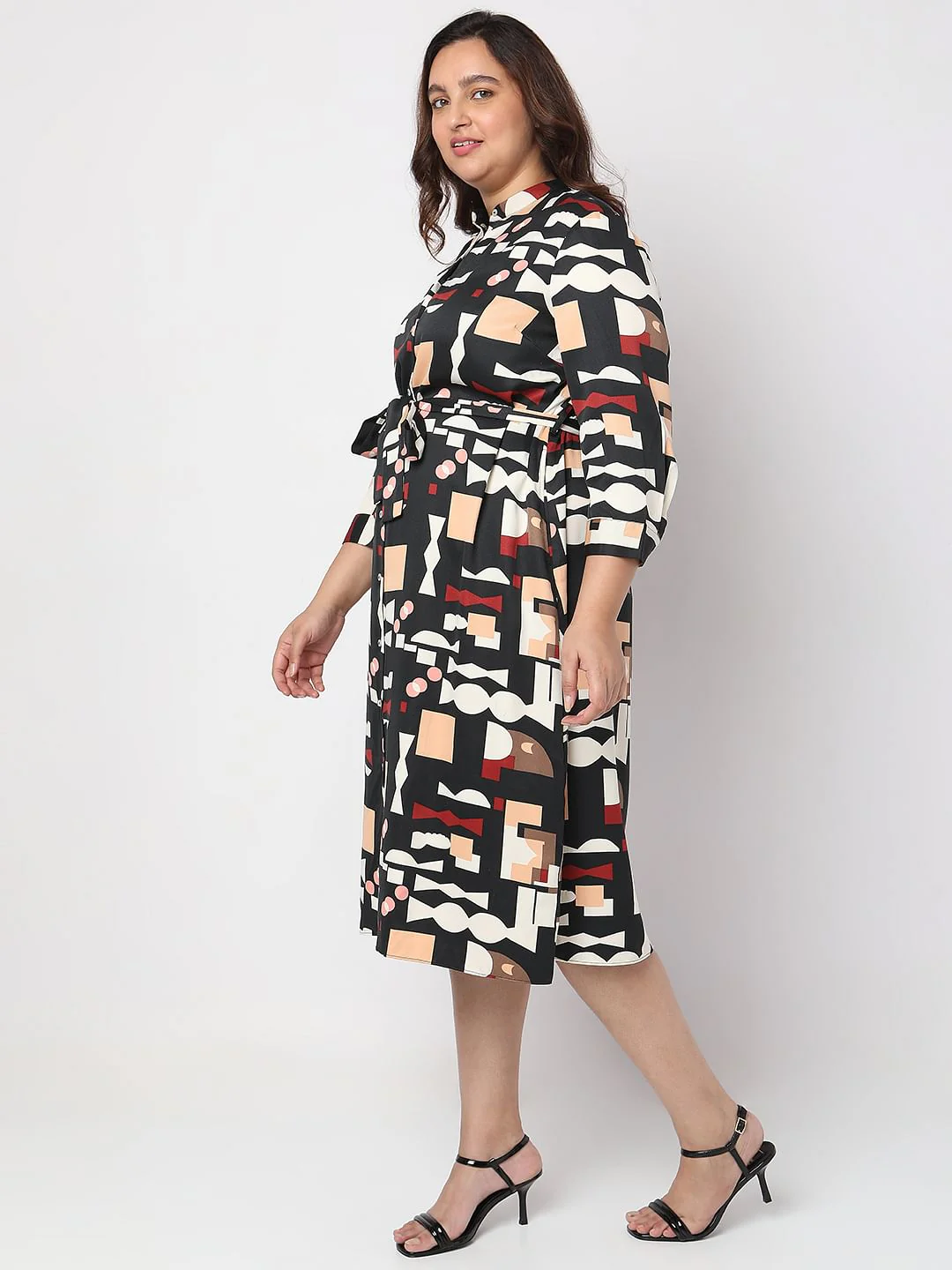 Curve Black Printed Midi Shirt Dress - Image 3