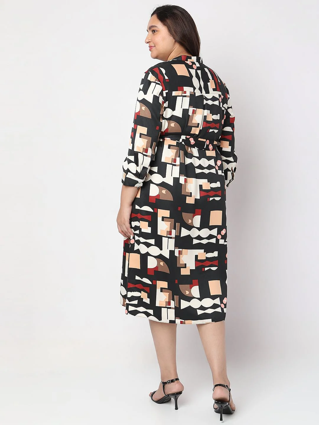 Curve Black Printed Midi Shirt Dress - Image 4