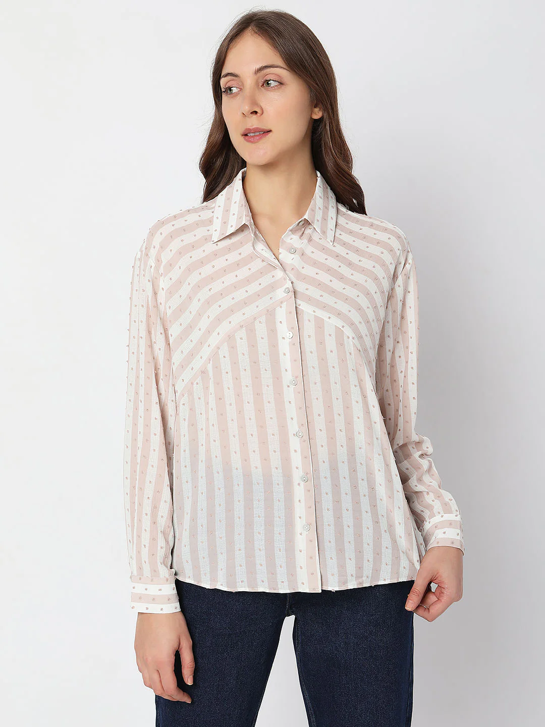 Beige Striped Printed Shirt - Image 2