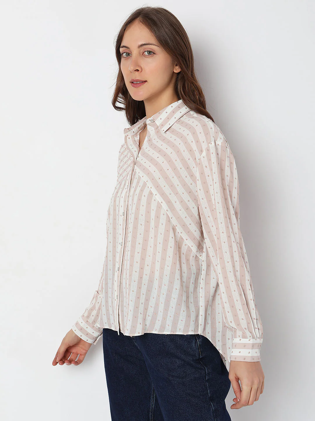 Beige Striped Printed Shirt - Image 3