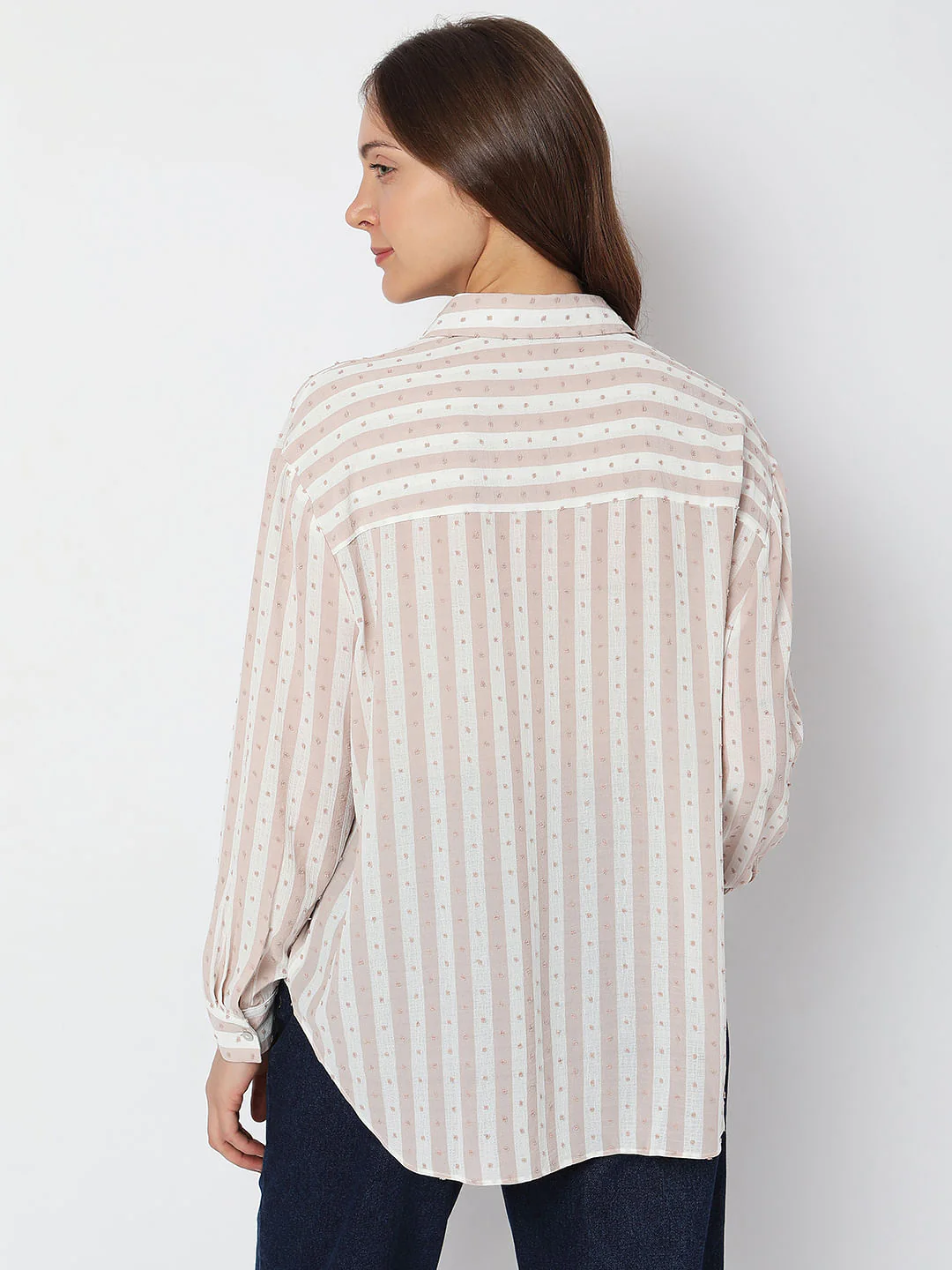 Beige Striped Printed Shirt - Image 4