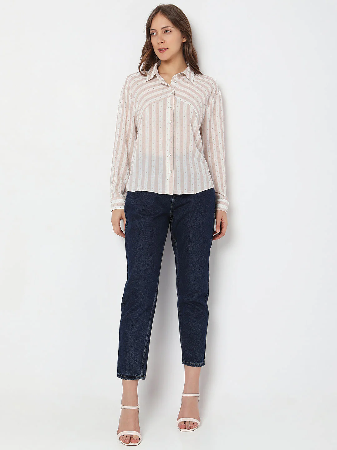 Beige Striped Printed Shirt - Image 5