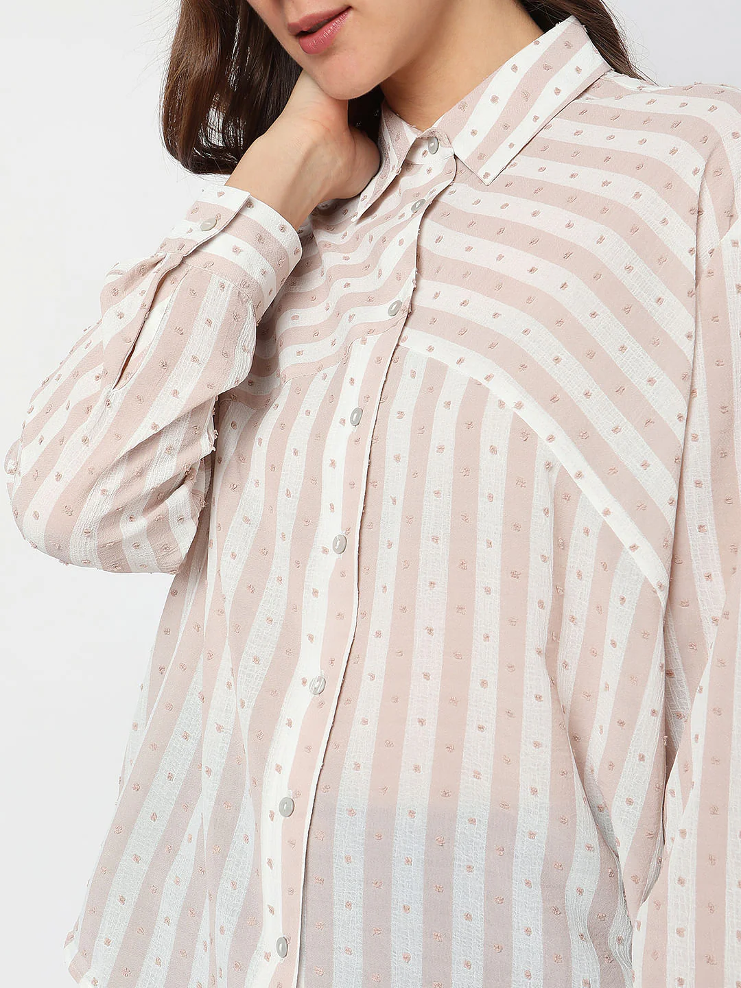 Beige Striped Printed Shirt - Image 6