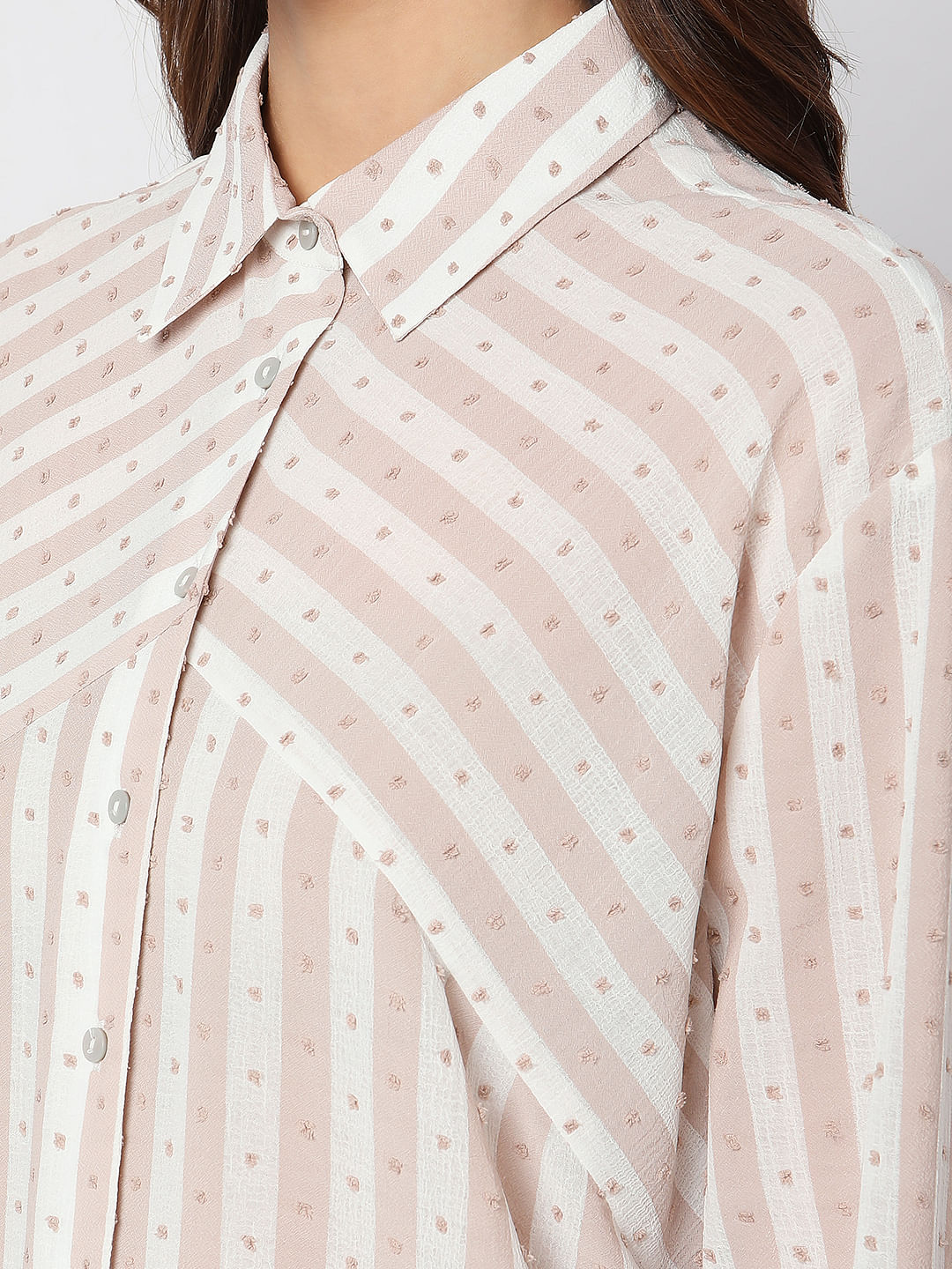 Beige Striped Printed Shirt - Image 8