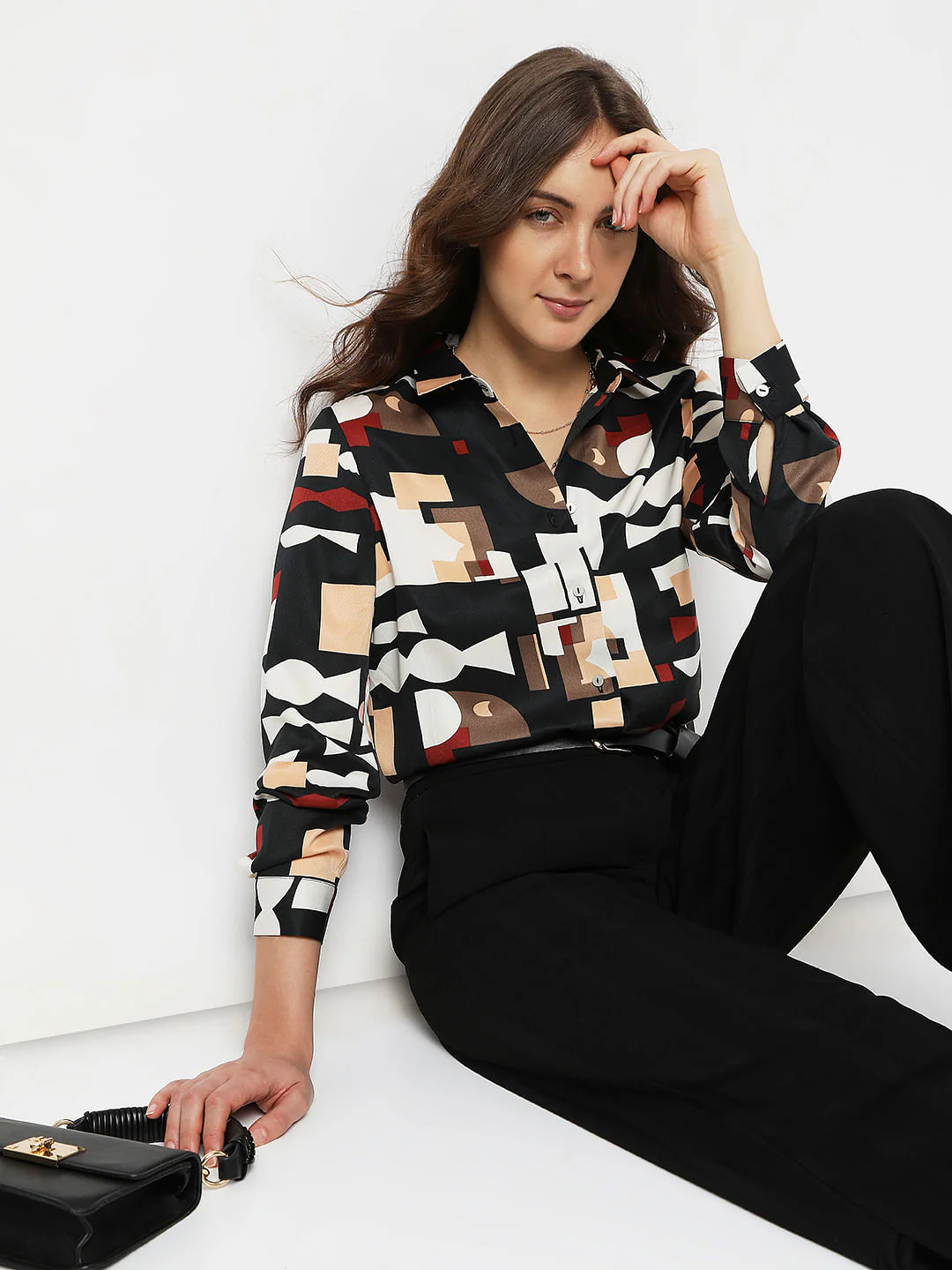 Black Geometric Print Shirt
