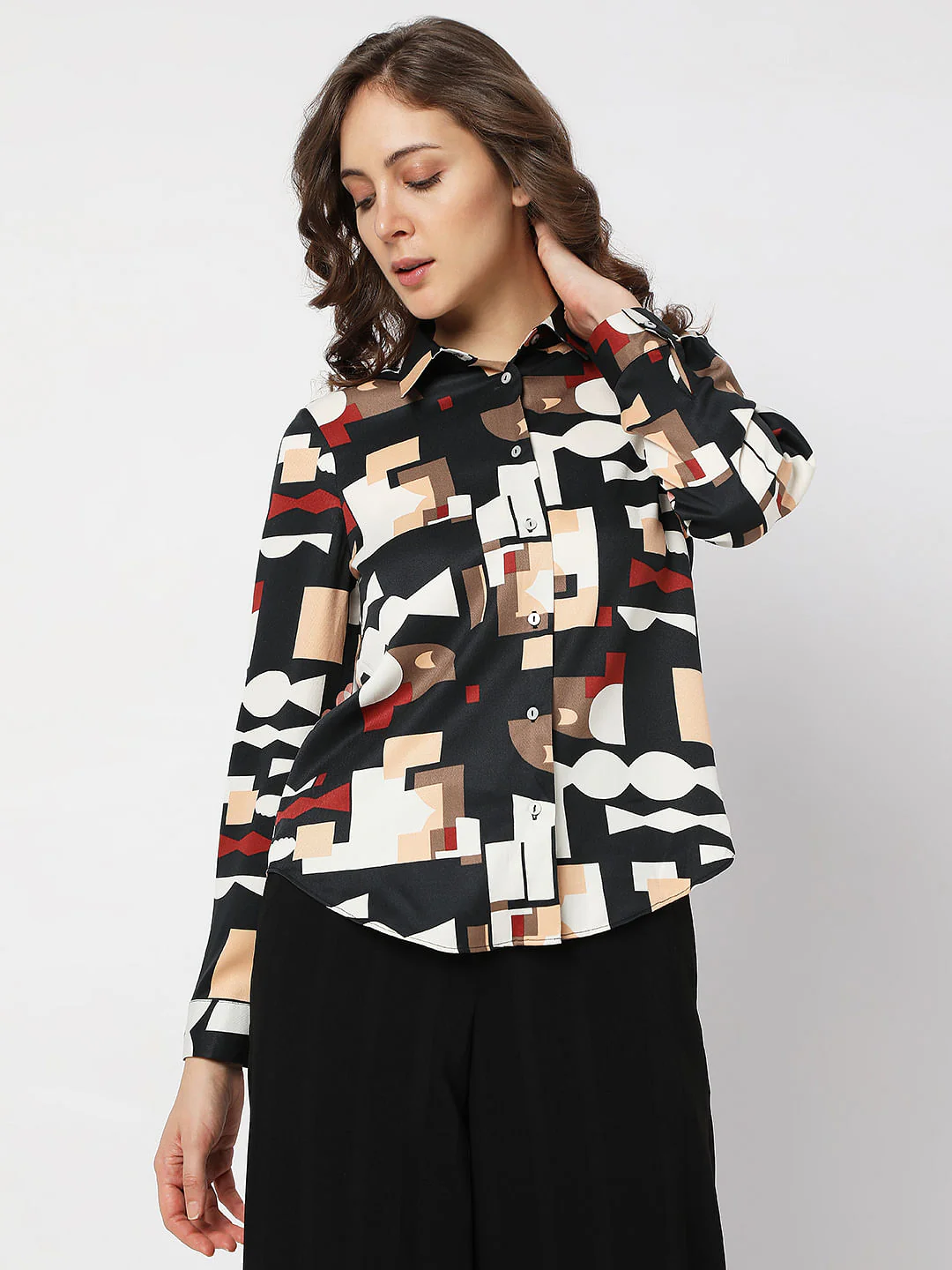 Black Geometric Print Shirt - Image 2
