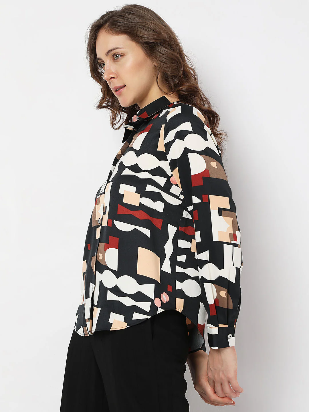 Black Geometric Print Shirt - Image 3
