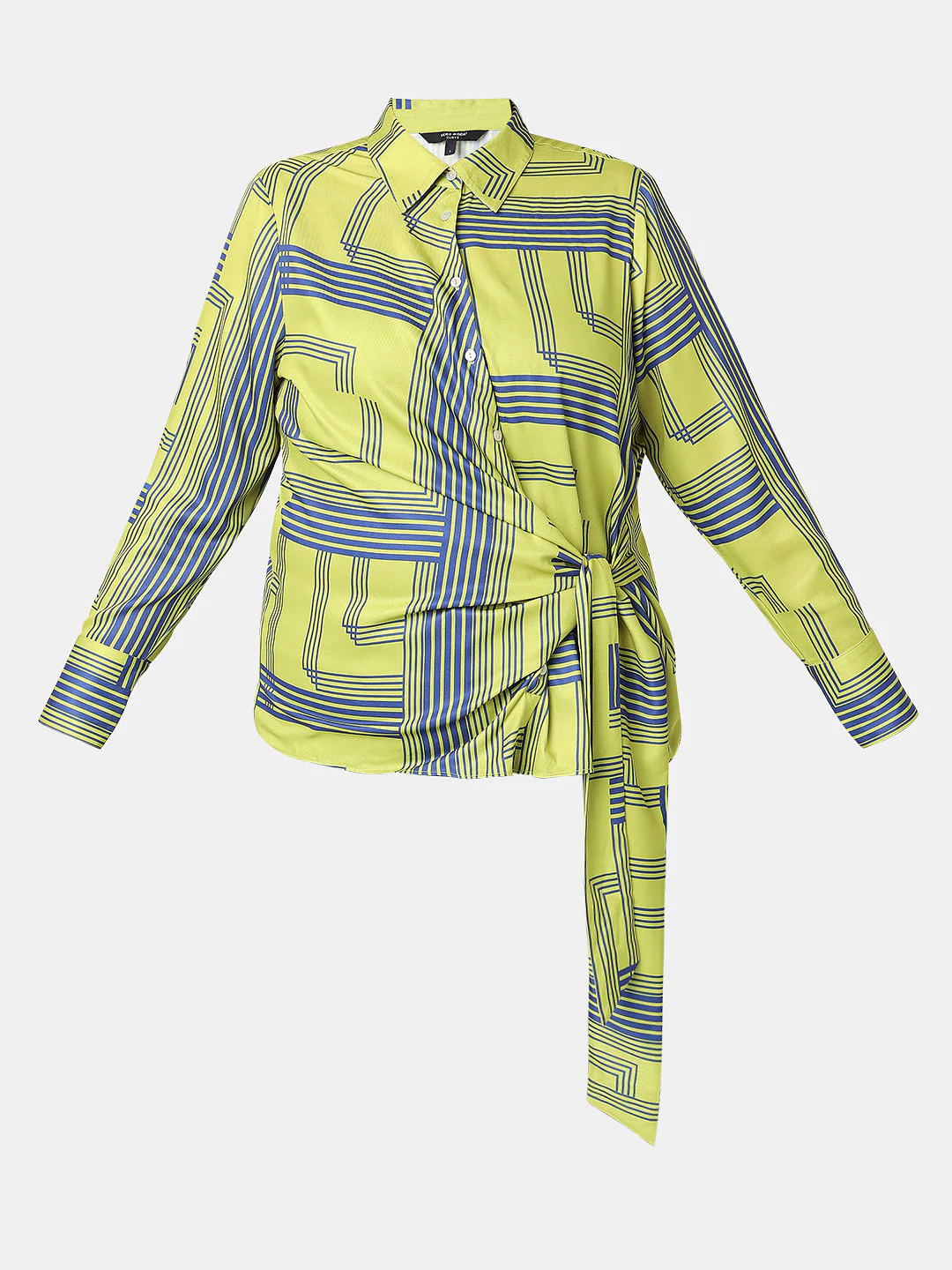 Curve Green Printed Front Knot Shirt - Image 7