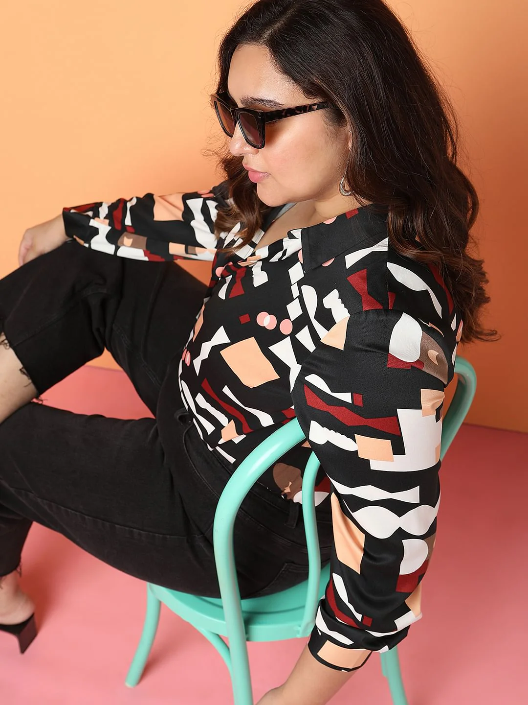 Curve Black Printed Shirt