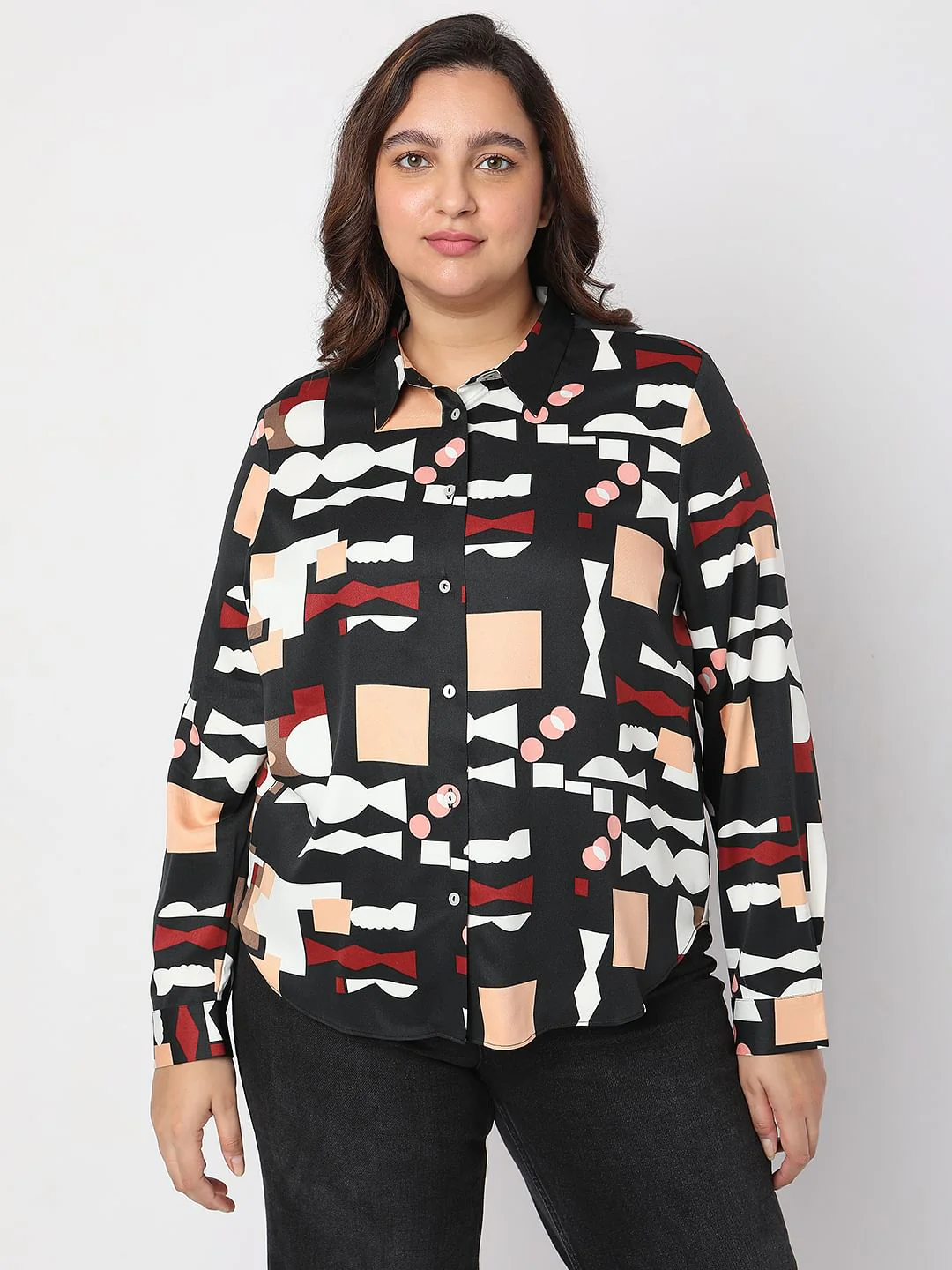 Curve Black Printed Shirt - Image 2