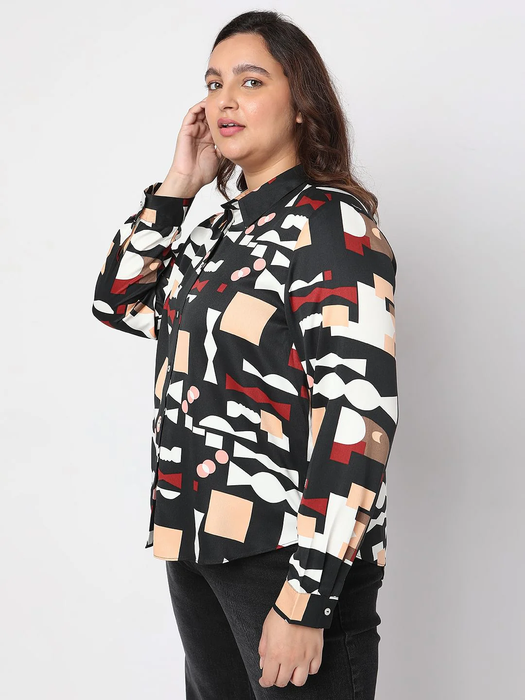 Curve Black Printed Shirt - Image 3