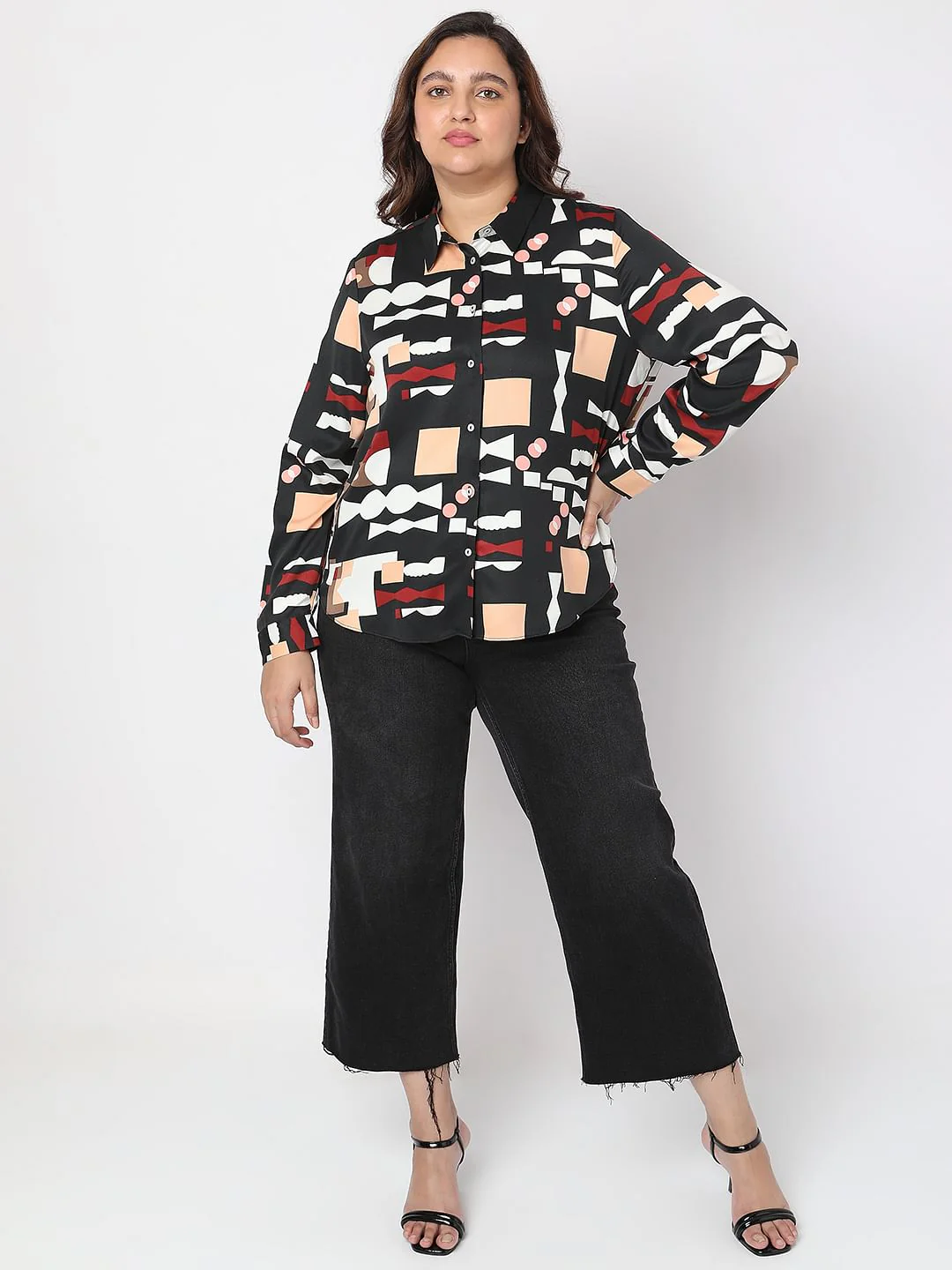 Curve Black Printed Shirt - Image 5