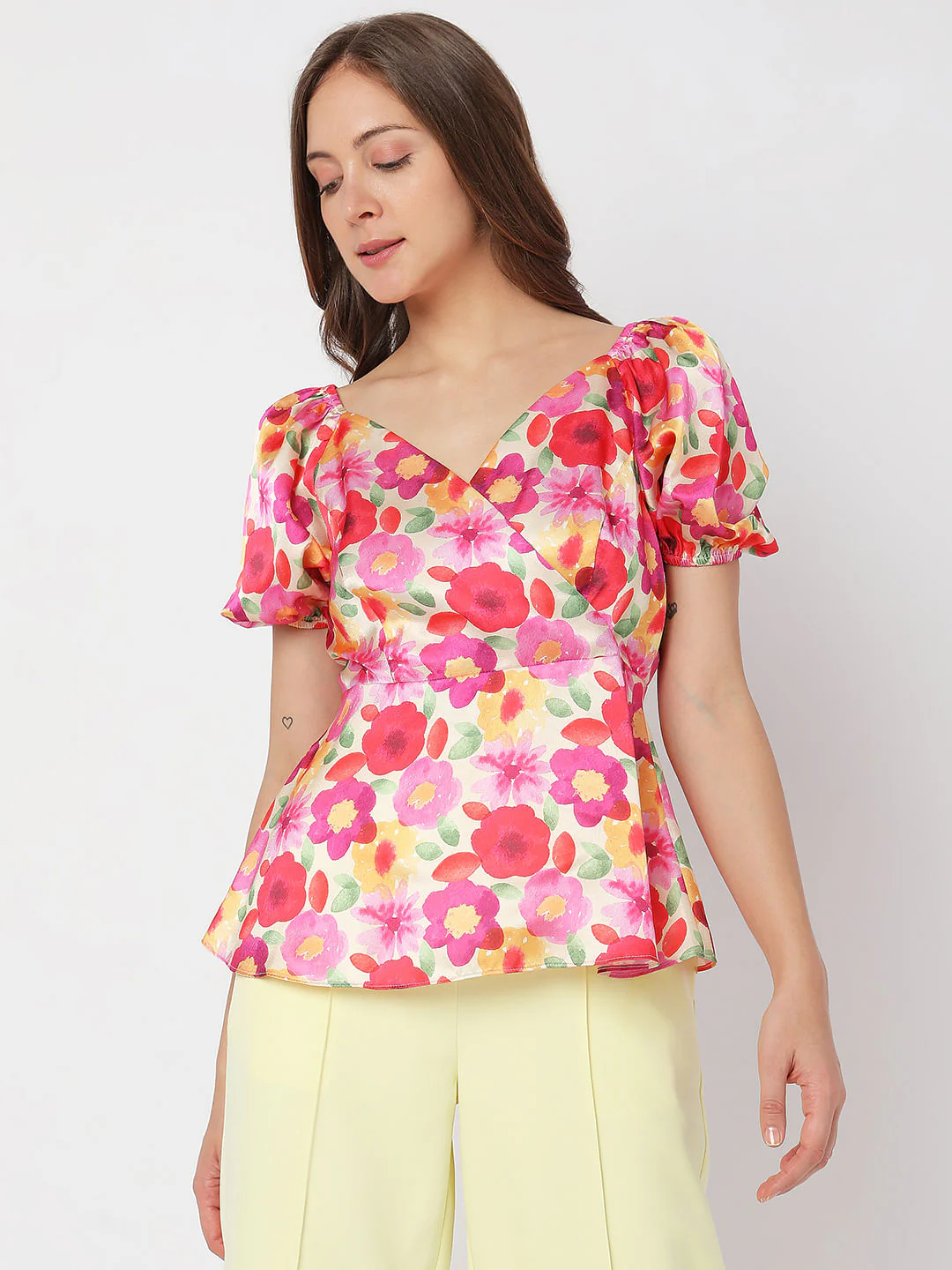 Red Floral Peplum Top - Image 2