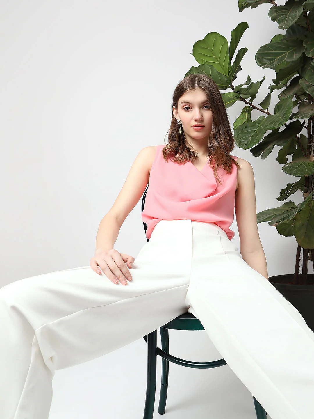 Pink Cowl Neck Sleeveless Top