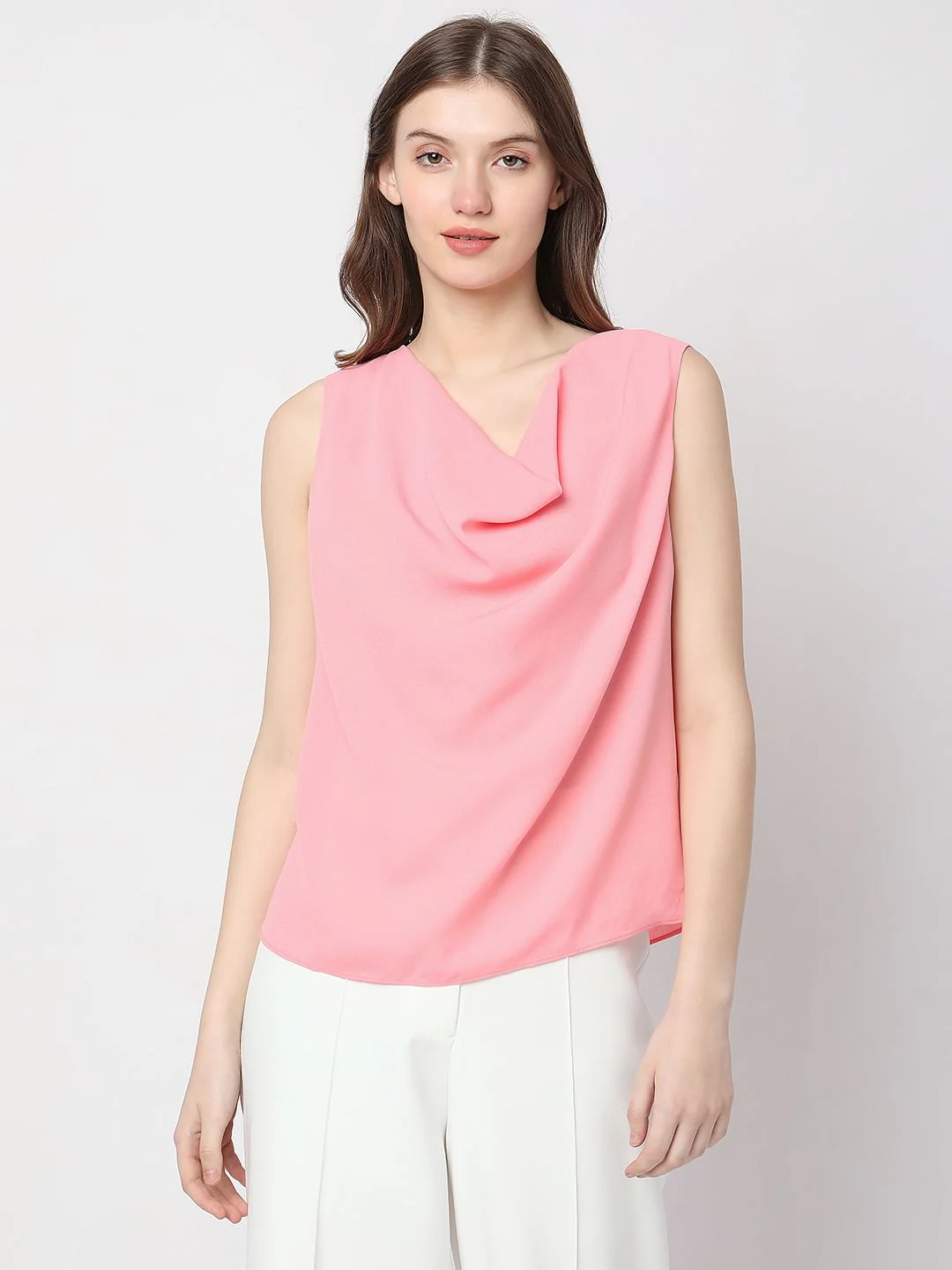 Pink Cowl Neck Sleeveless Top - Image 2