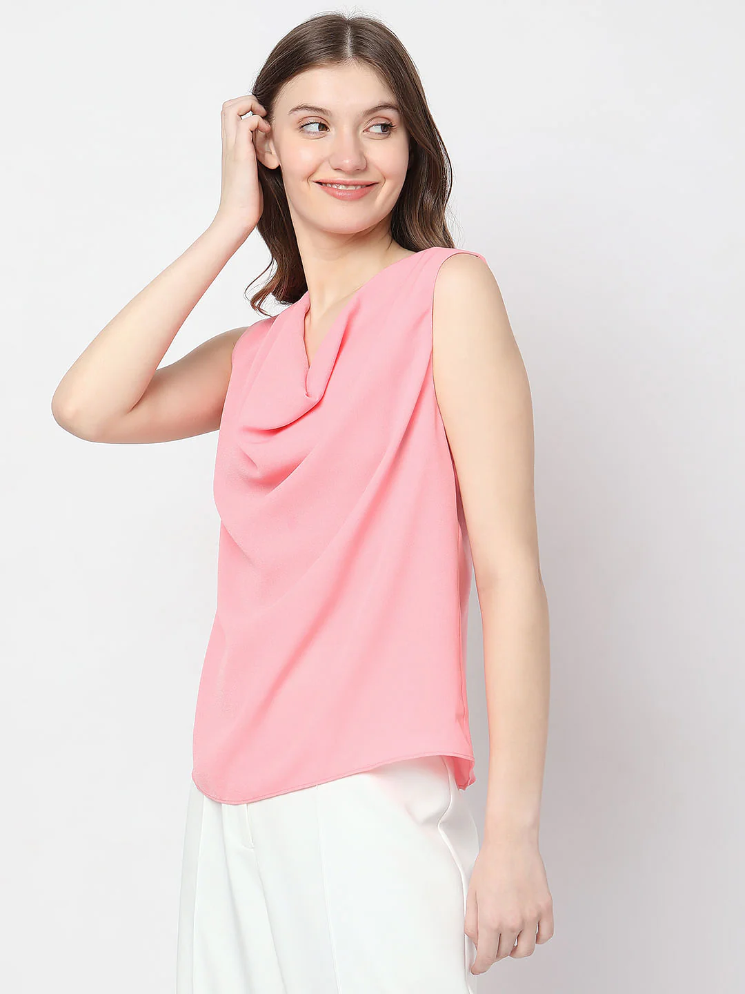 Pink Cowl Neck Sleeveless Top - Image 3