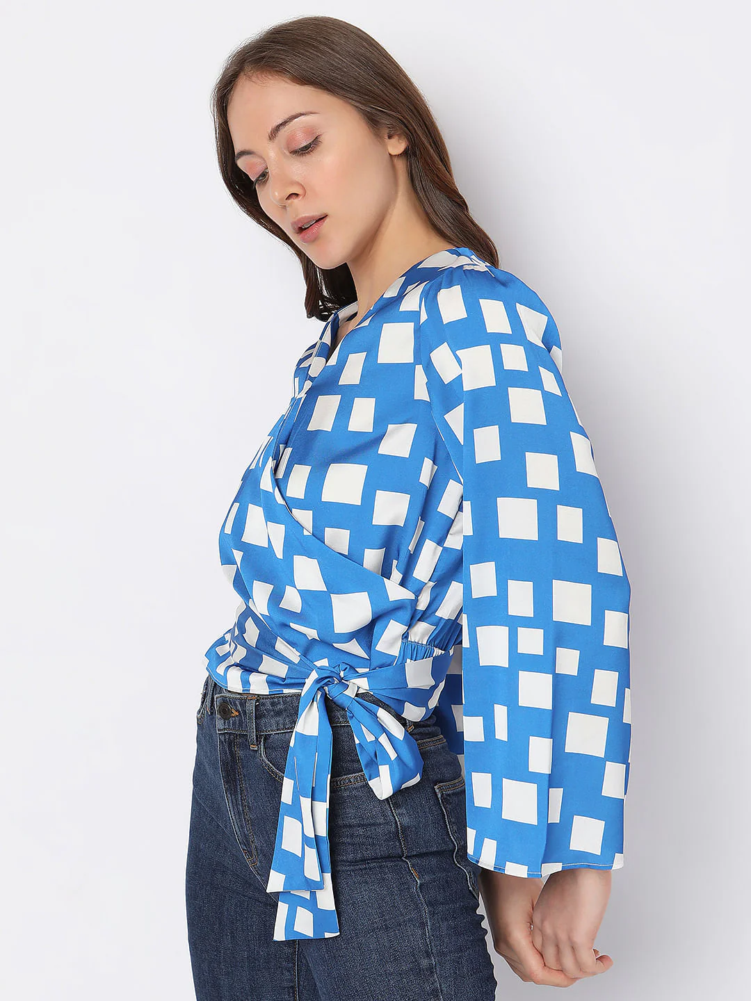 Blue Printed Wrap-Over Top - Image 3