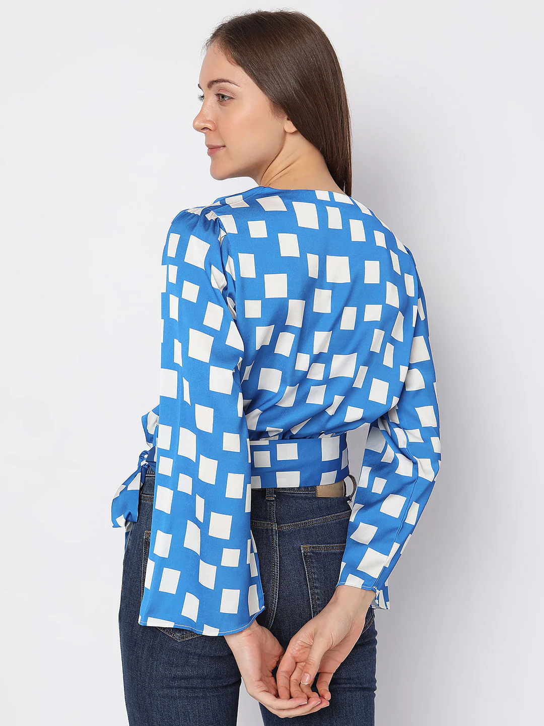Blue Printed Wrap-Over Top - Image 4