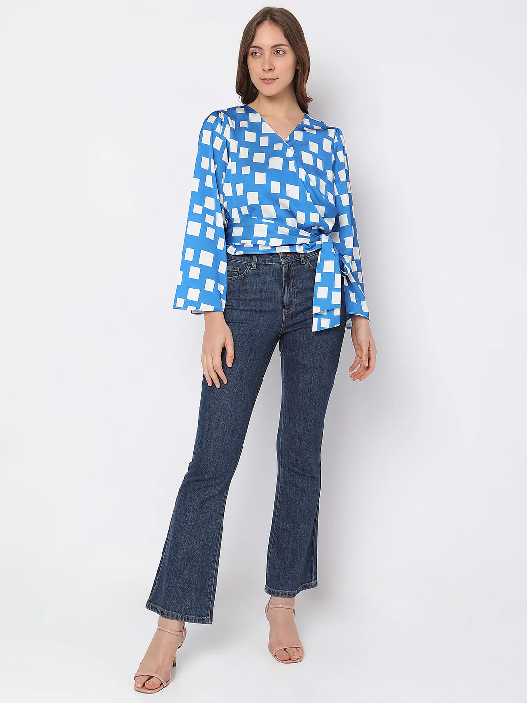 Blue Printed Wrap-Over Top - Image 5