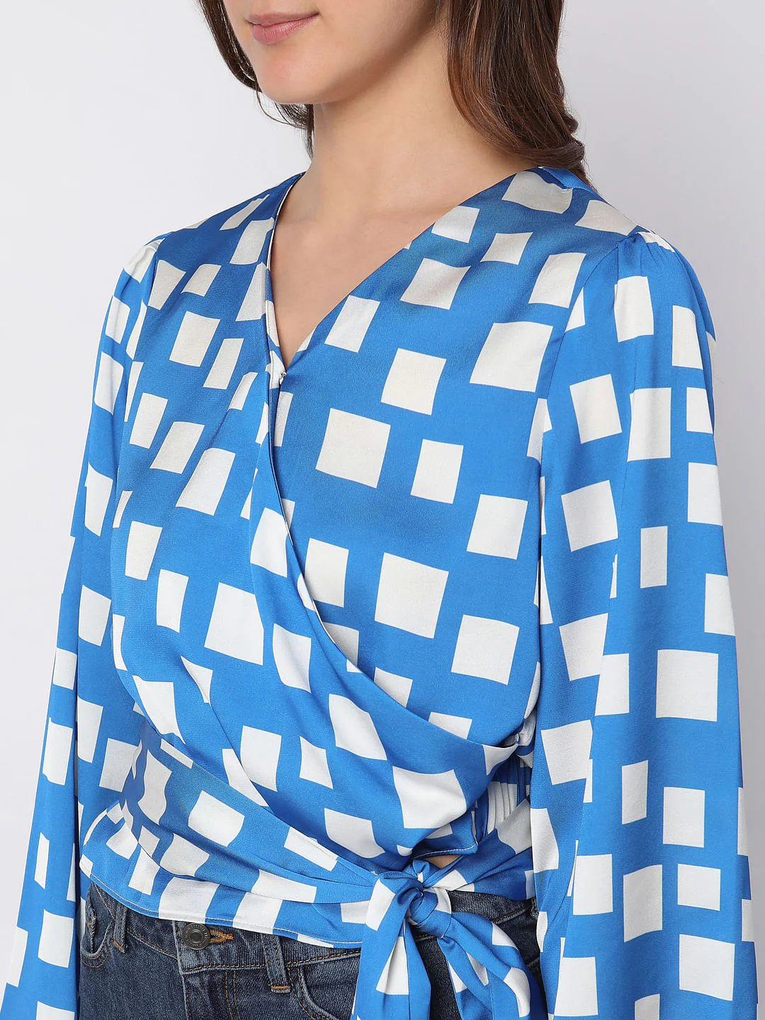 Blue Printed Wrap-Over Top - Image 6