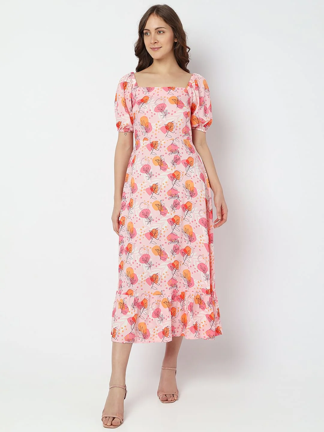 Pink Floral Tie-Up Midi Dress - Image 2