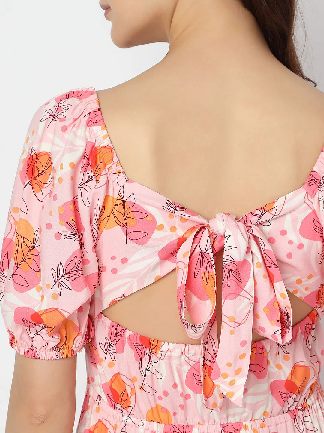 Pink Floral Tie-Up Midi Dress - Image 5