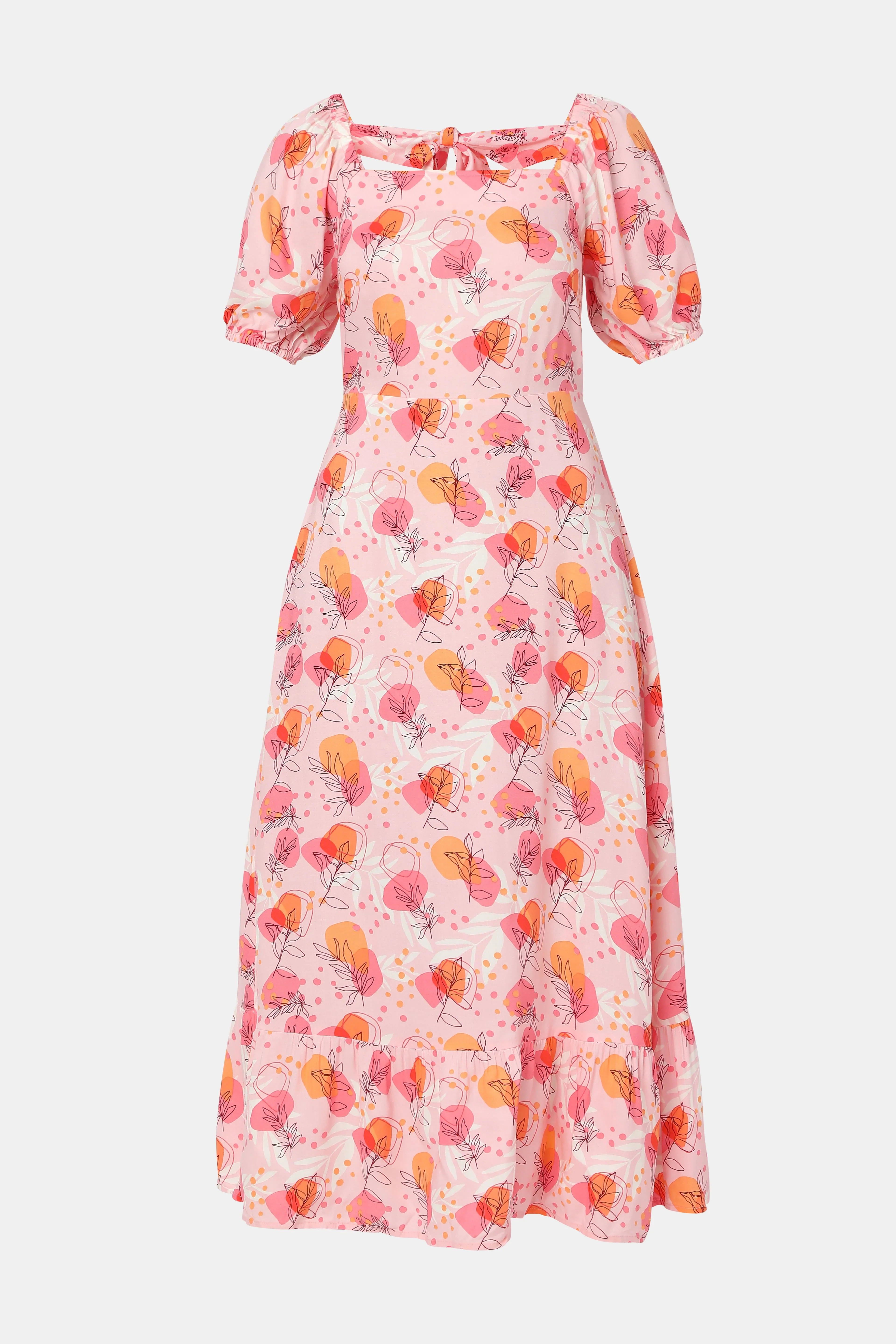 Pink Floral Tie-Up Midi Dress - Image 6