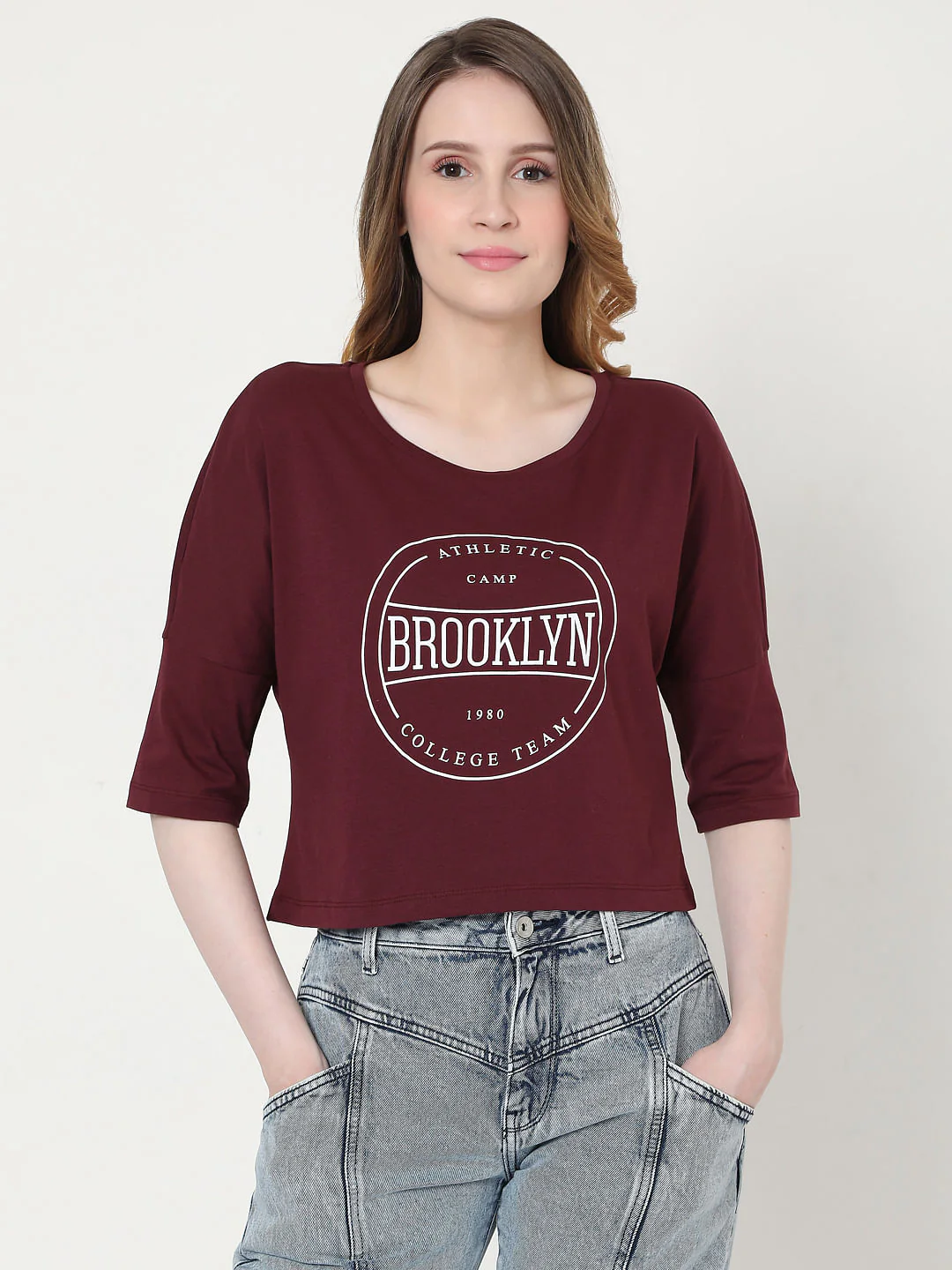 Maroon Text Print T-Shirt