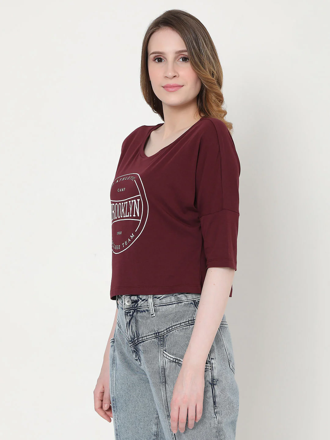 Maroon Text Print T-Shirt - Image 2