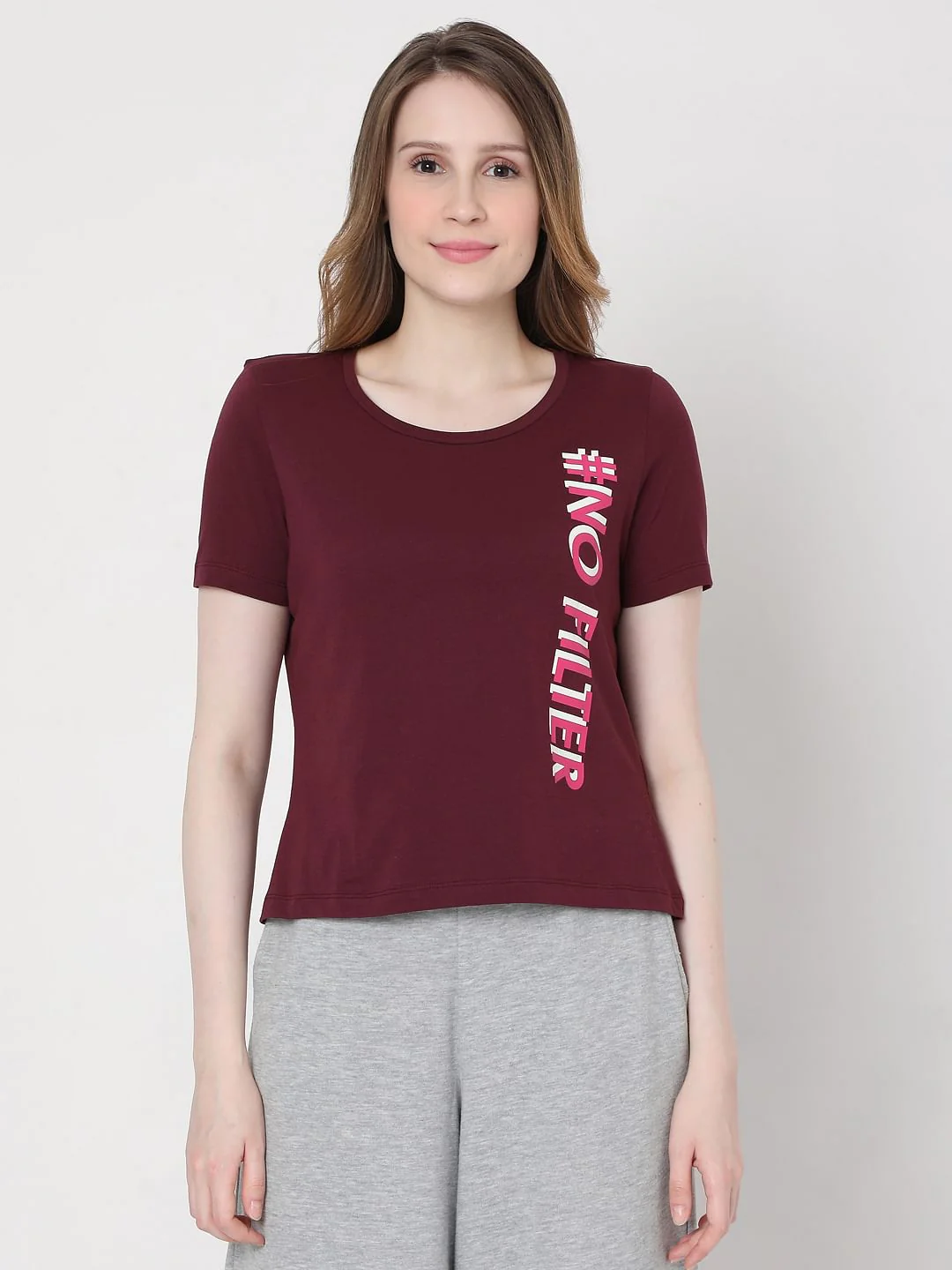 Maroon Slogan Print T-Shirt