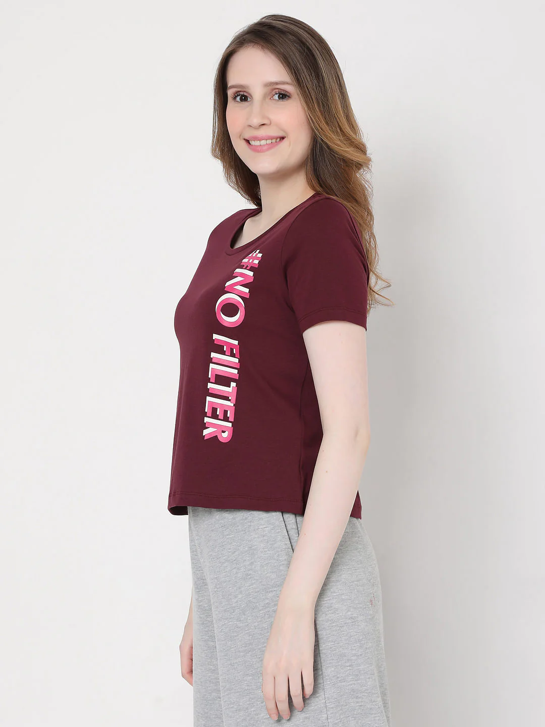 Maroon Slogan Print T-Shirt - Image 2
