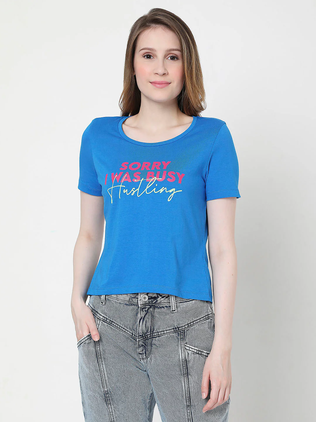 Blue Slogan Print T-Shirt
