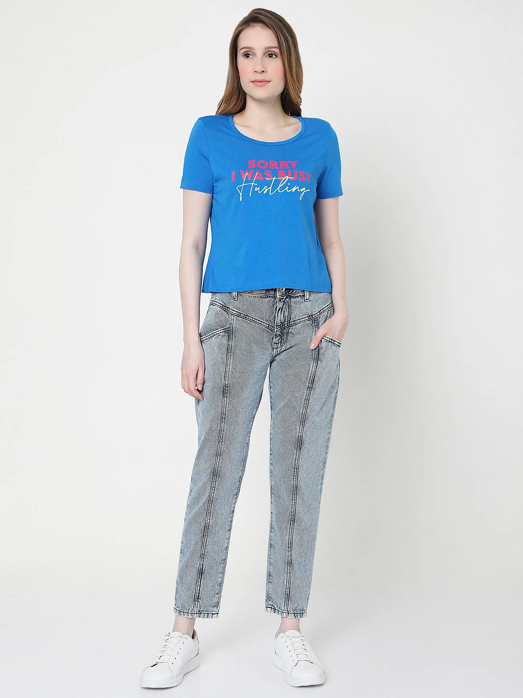 Blue Slogan Print T-Shirt - Image 4