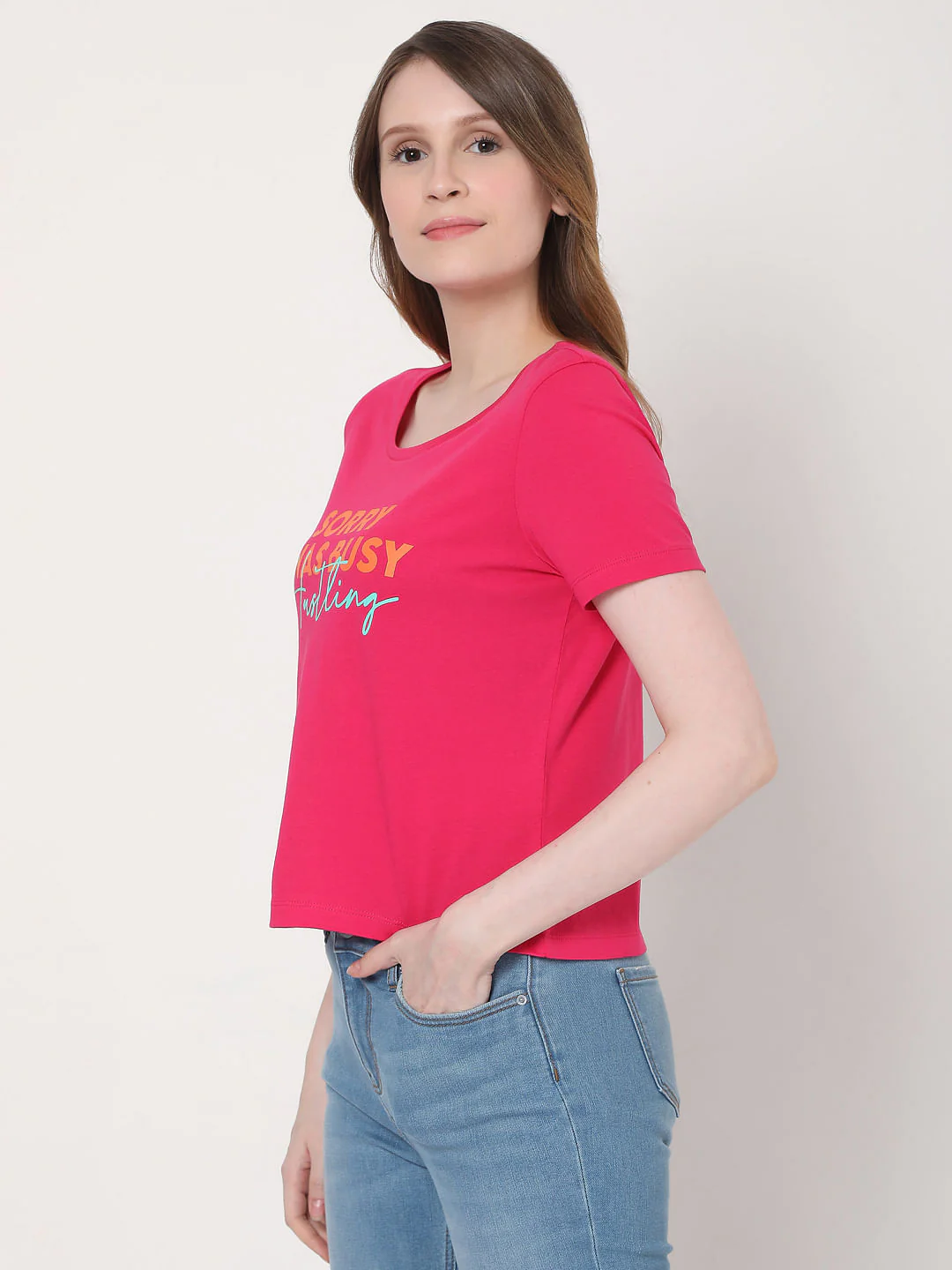 Pink Slogan Print T-Shirt - Image 2