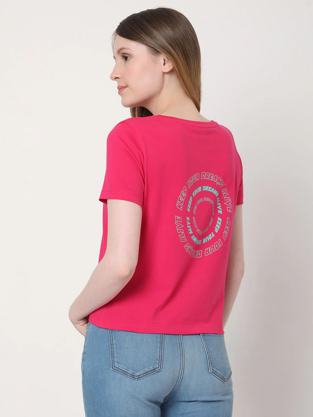 Pink Slogan Print T-Shirt - Image 3