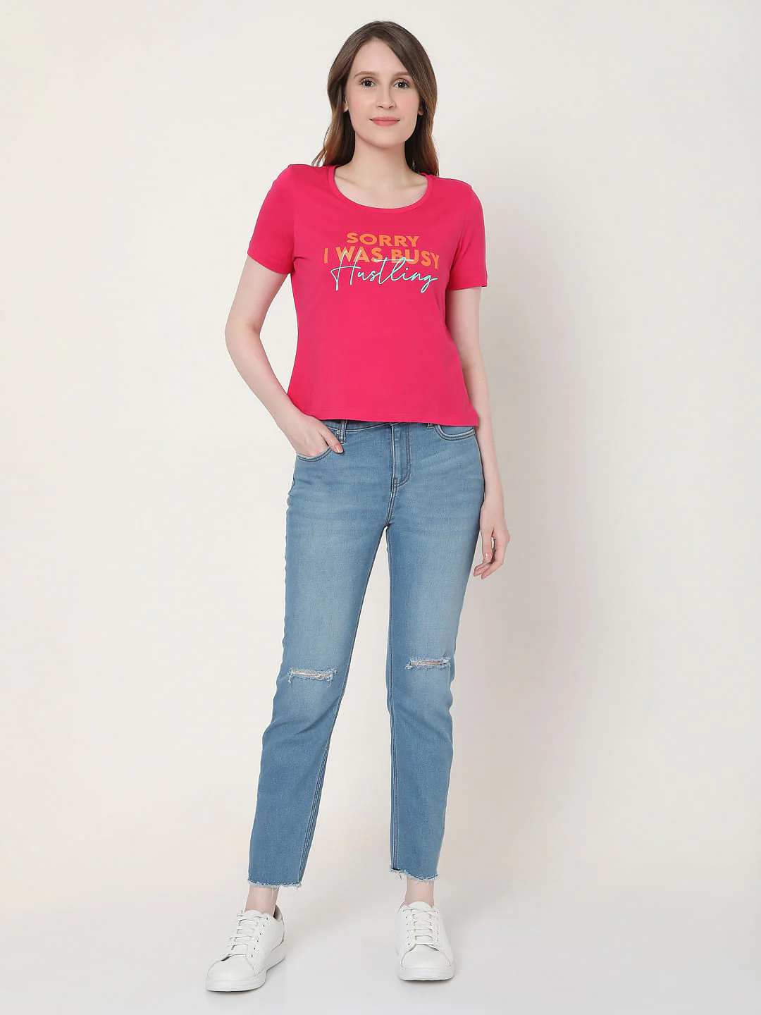 Pink Slogan Print T-Shirt - Image 4