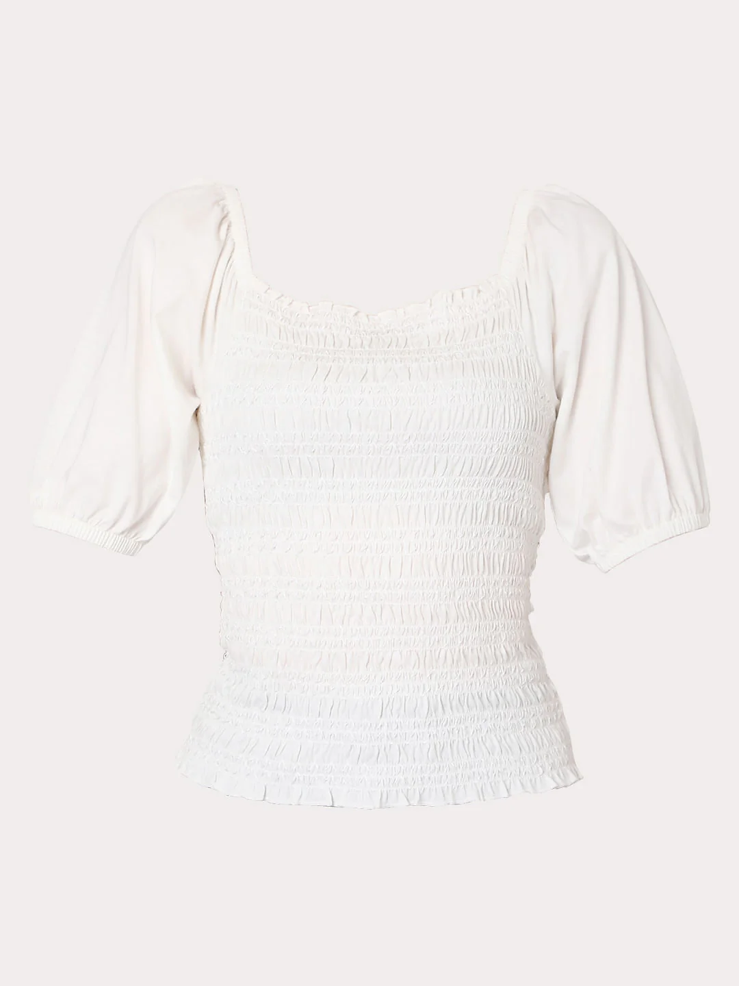 White Smocked Puff Sleeves Top - Image 6