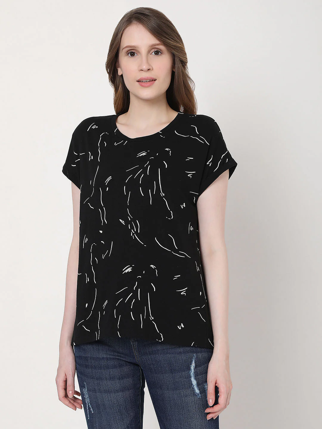 Black Abstract Print T-Shirt