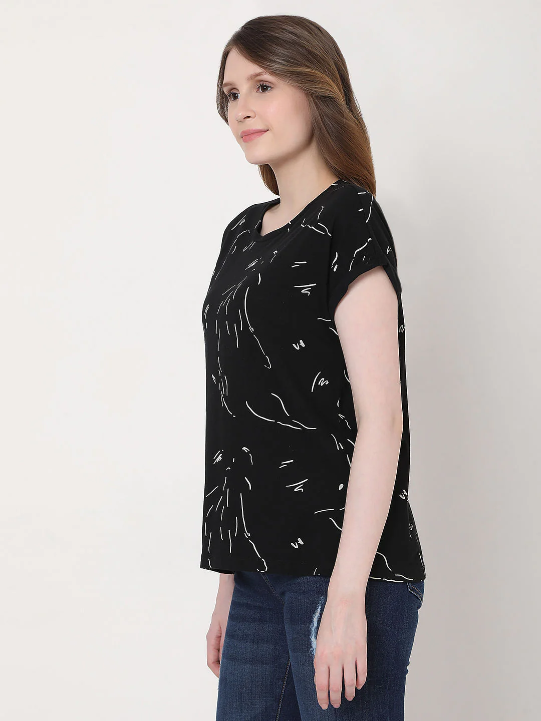 Black Abstract Print T-Shirt - Image 2