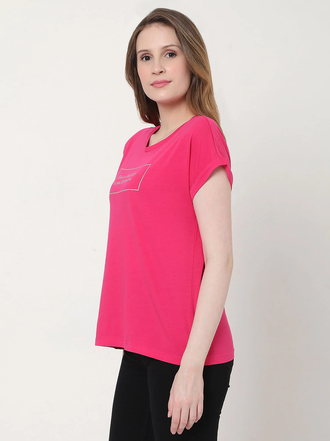 Pink Slogan Print T-Shirt - Image 2