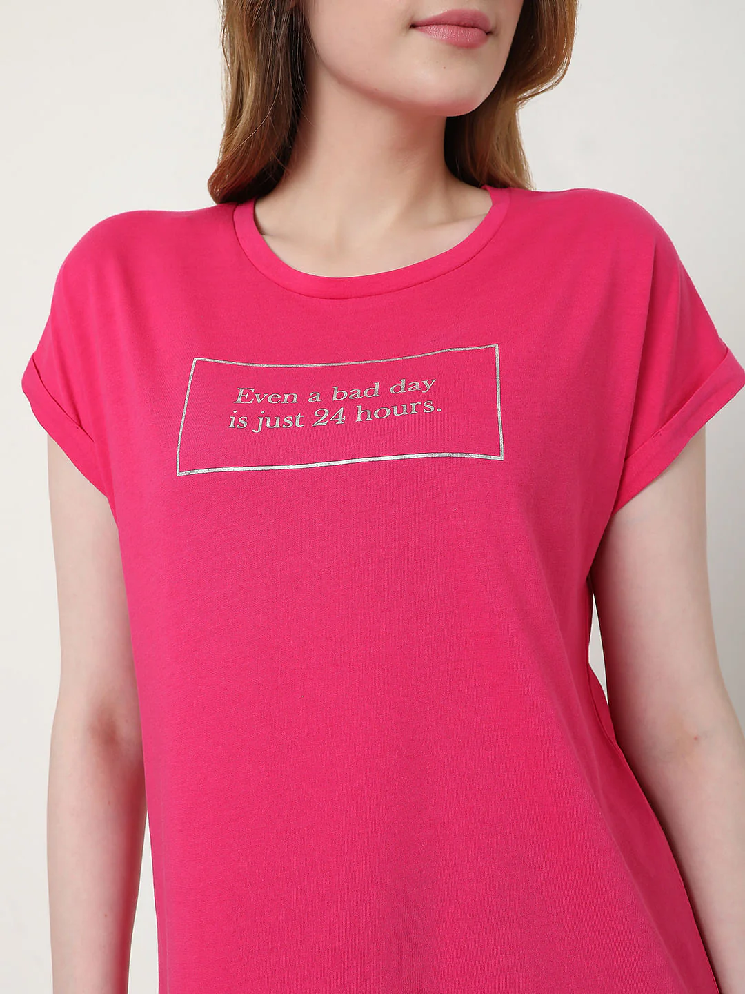 Pink Slogan Print T-Shirt - Image 5