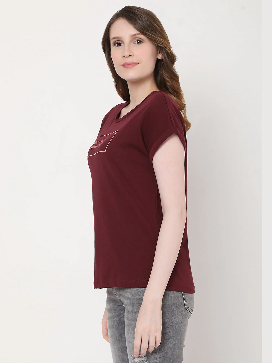 Maroon Slogan Print T-Shirt - Image 2