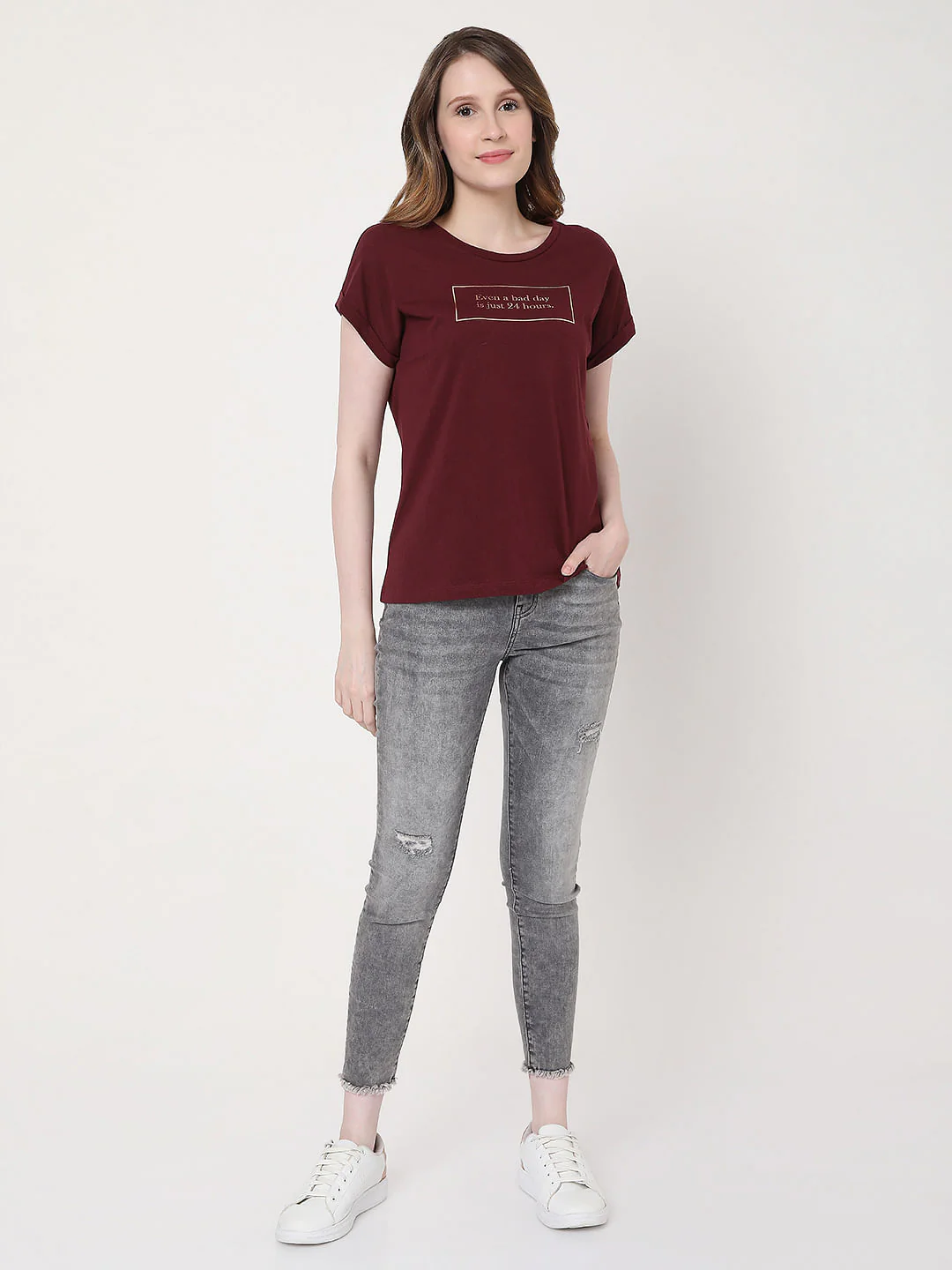 Maroon Slogan Print T-Shirt - Image 4