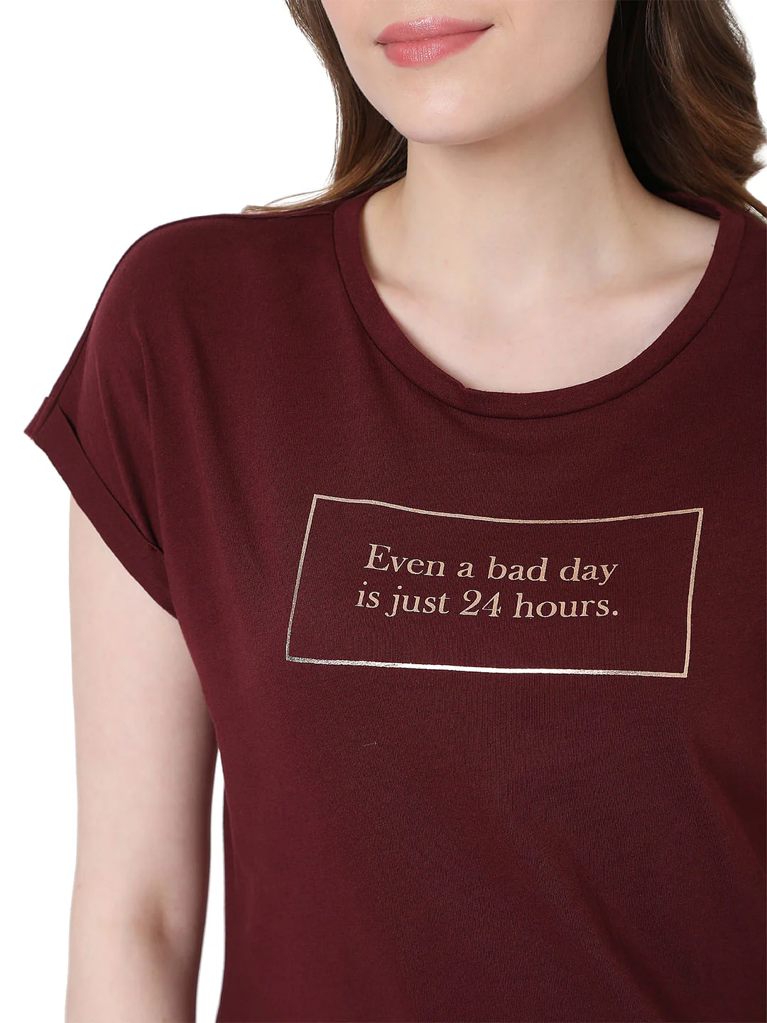 Maroon Slogan Print T-Shirt - Image 5