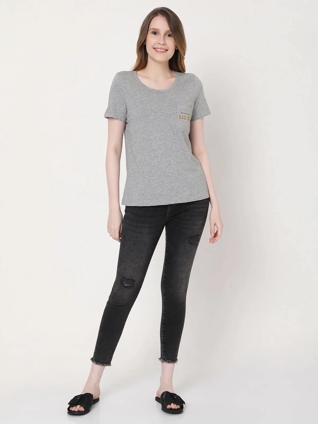 Grey Pocket Print T-Shirt - Image 4
