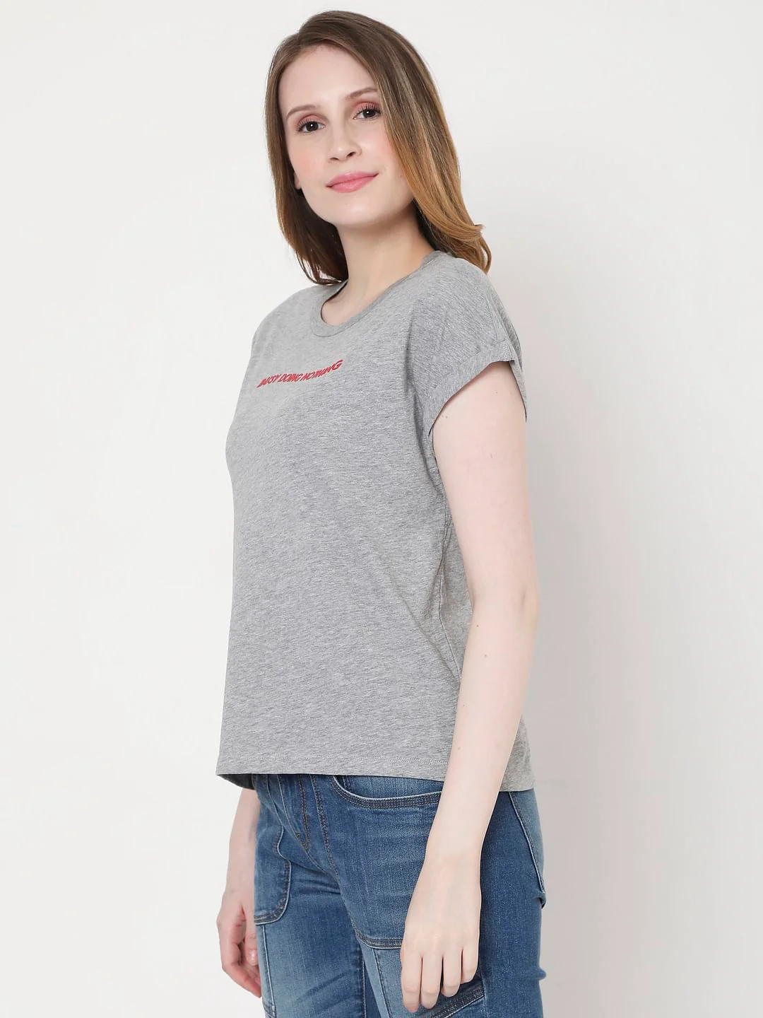Grey Slogan Print T-Shirt - Image 2