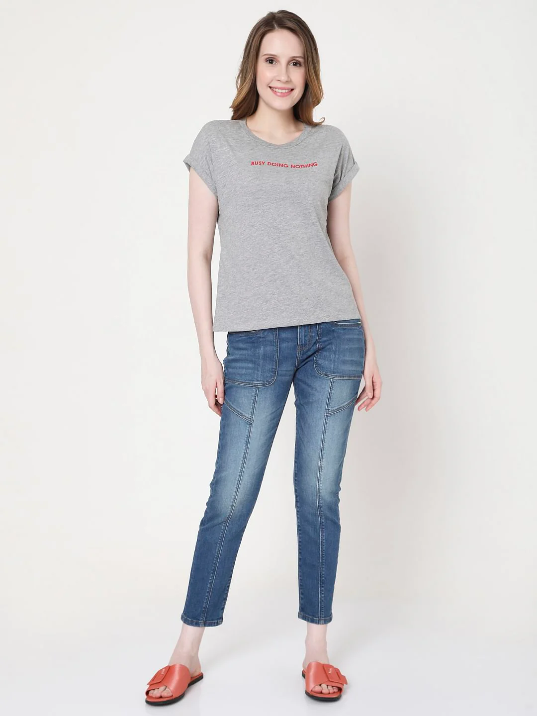 Grey Slogan Print T-Shirt - Image 4