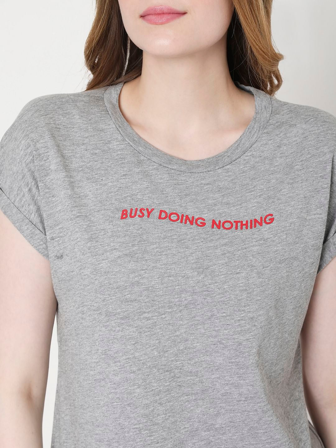 Grey Slogan Print T-Shirt - Image 5