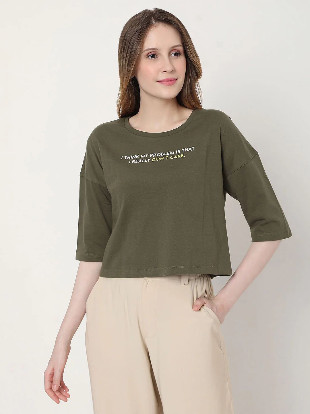 Green Slogan Print T-Shirt