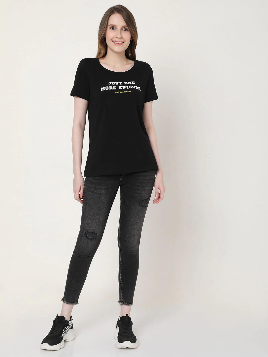 Black Slogan Print T-Shirt - Image 4